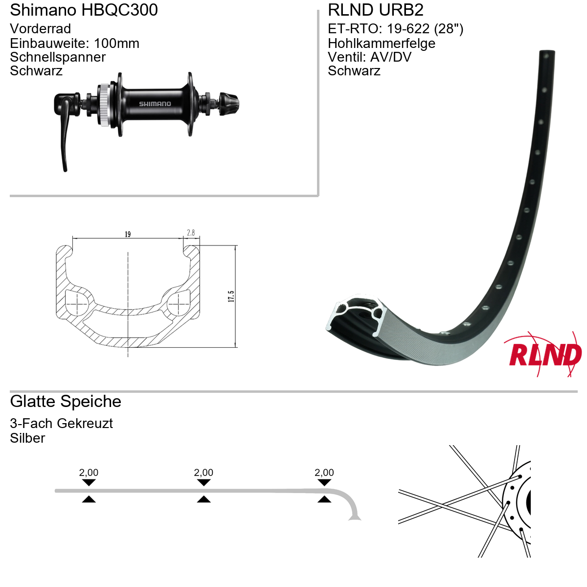 Roland voorwiel 19-622 28" zwart schijfrem Centerlock QR URB2 Shimano HB-QC300