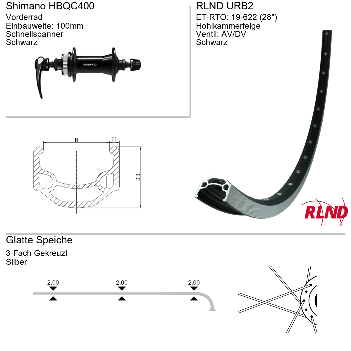 Roland Voorwiel 19-622 28" zwart schijfrem Centerlock QR URB2 Shimano HB-QC400