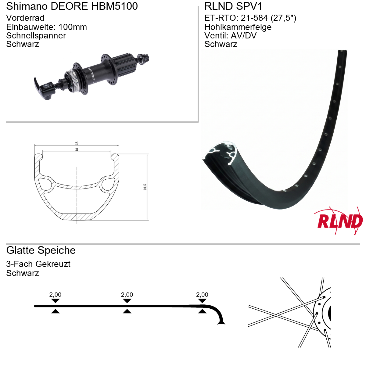 Roland Voorwiel 21-584 27.5" zwart schijfrem Centerlock QR SPV1 Shimano Deore HB-M5100