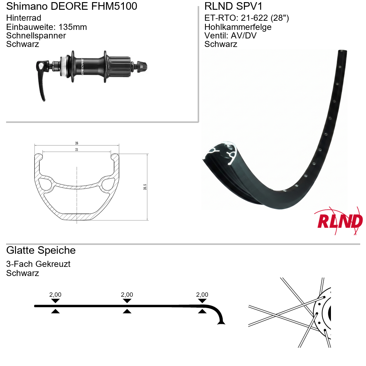 Roland achterwiel 21-622 28" zwart cassette 8/9/10v schijfrem Centerlock QR SPV1 Shimano Deore FH-M5100
