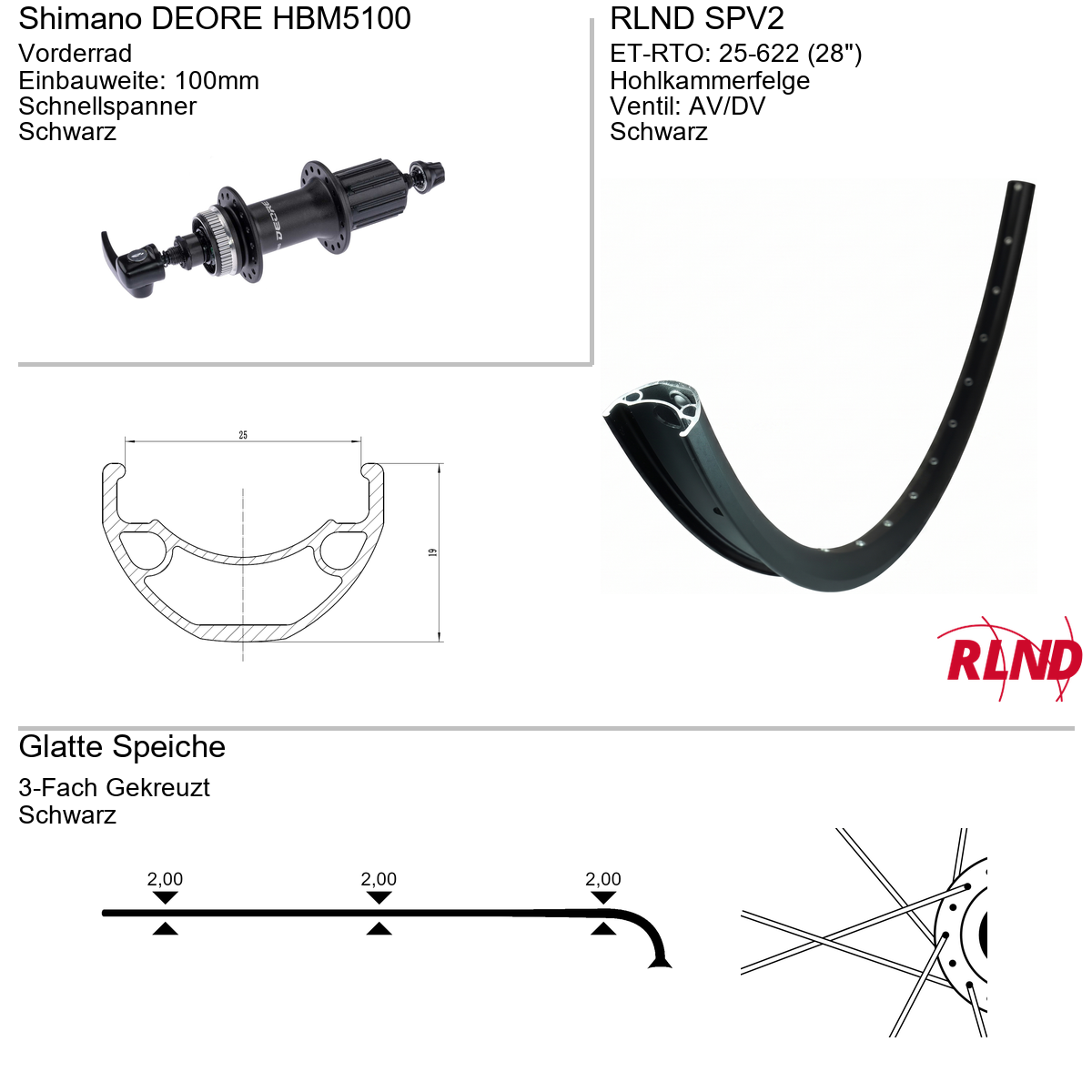 Roland Voorwiel 25-622 28" zwart schijfrem Centerlock QR SPV2 Shimano Deore HB-M5100