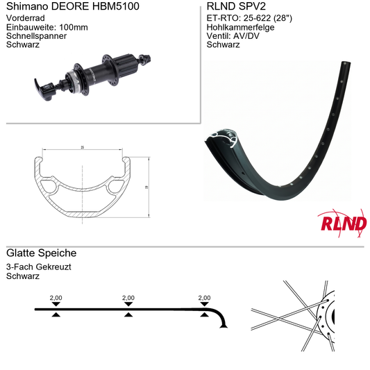Roland voorwiel 25-622 28" zwart schijfrem Centerlock QR SPV2 Shimano Deore HB-M5100