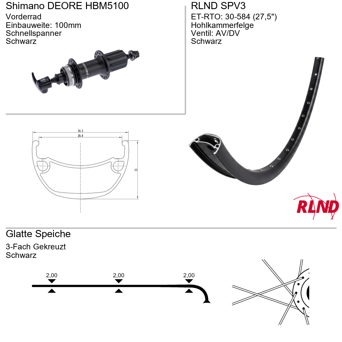 Roland Voorwiel 30-584 27.5" zwart schijfrem Centerlock QR SPV3 Shimano Deore HB-M5100