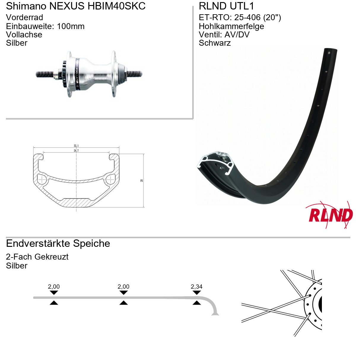 Roland Voorwiel 25-406 20" zwart schijfrem 6-bouts QR UTL1 Shimano HB-QB400