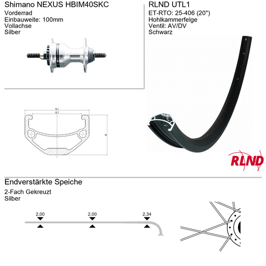 Roland voorwiel 25-406 20" zwart schijfrem 6-bouts QR UTL1 Shimano HB-QB400
