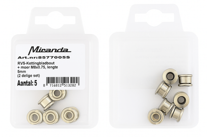 Miranda RVS kettingbladbout + moer M8 x 0.75  L=5 mm. (5)