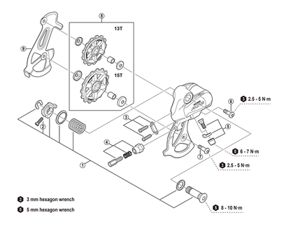 Shimano ERDM310DL achterderailleur Altus 7/8 spd. SGS zwart