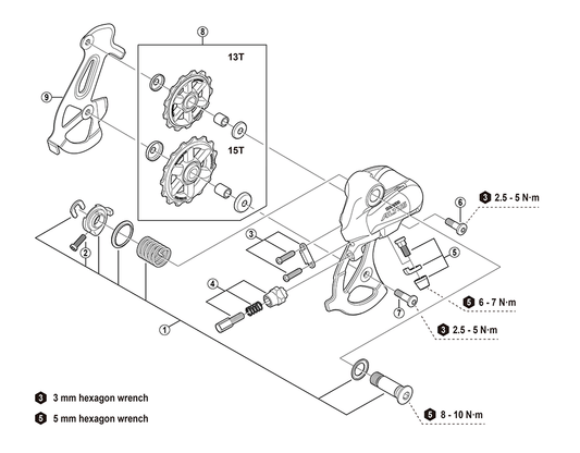 Shimano ERDM310DL achterderailleur Altus 7/8 spd. SGS zwart
