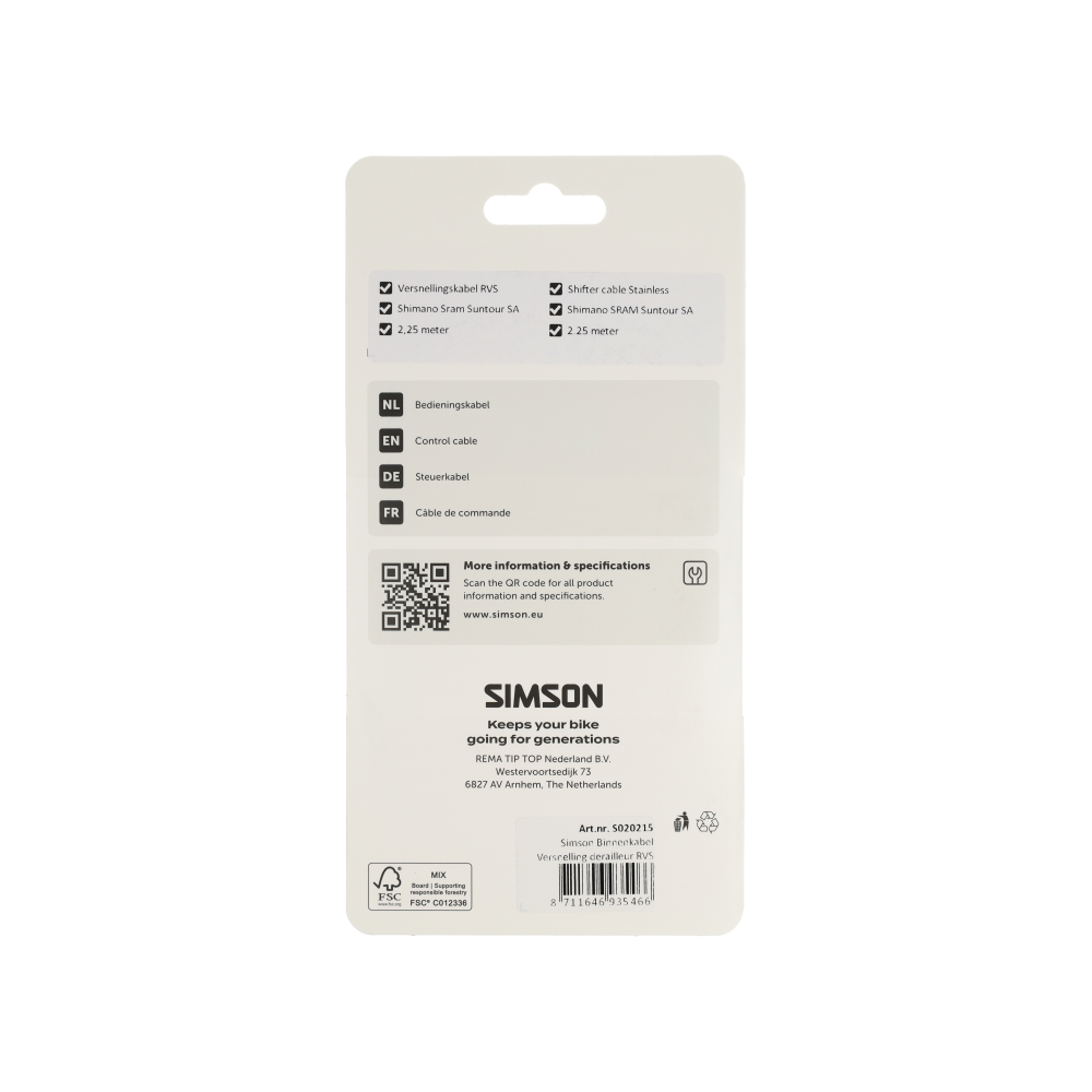 Simson S020215 binnenkabel versnelling Derailleur RVS