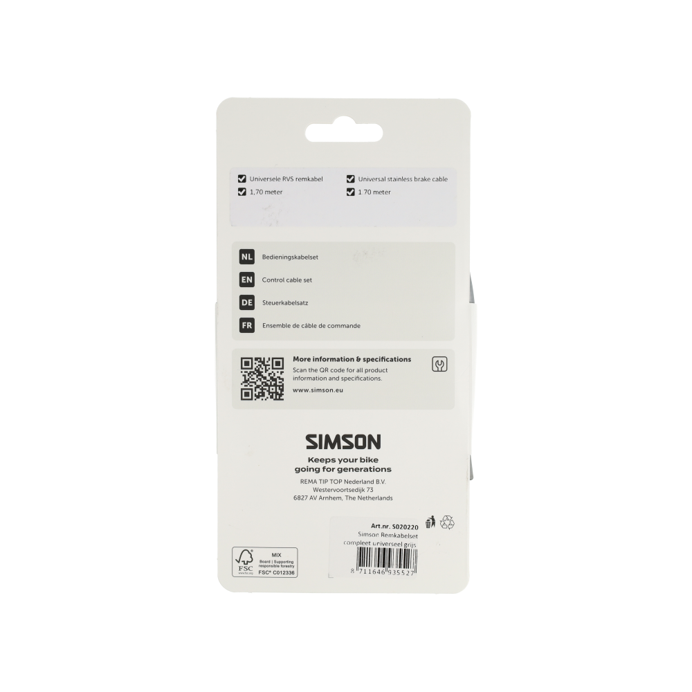 Simson S020220 remkabelset compleet Universeel grijs RVS