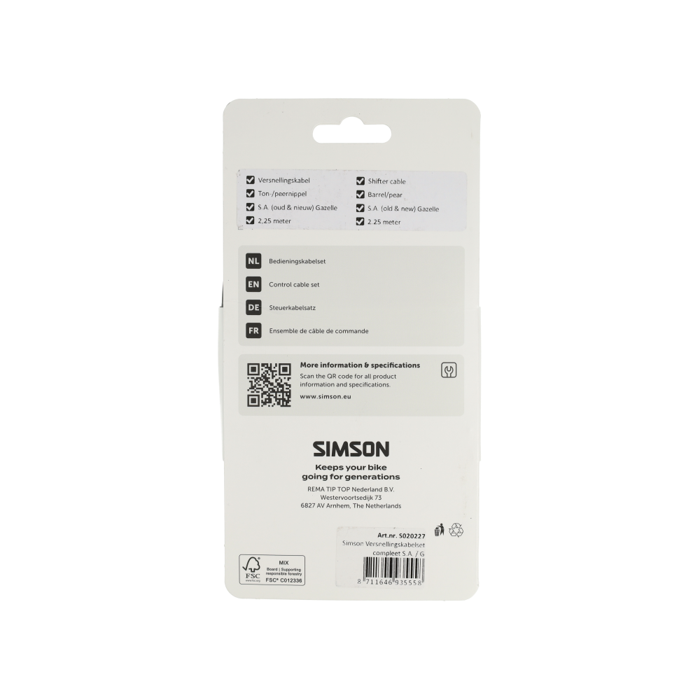 Simson S020227 versnellingskabelset compleet S.A. / Gazelle zwart