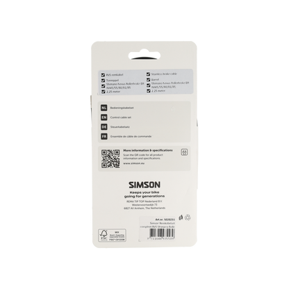 Simson S020231 remkabelset compleet RVS Shimano rollerbrake zwart