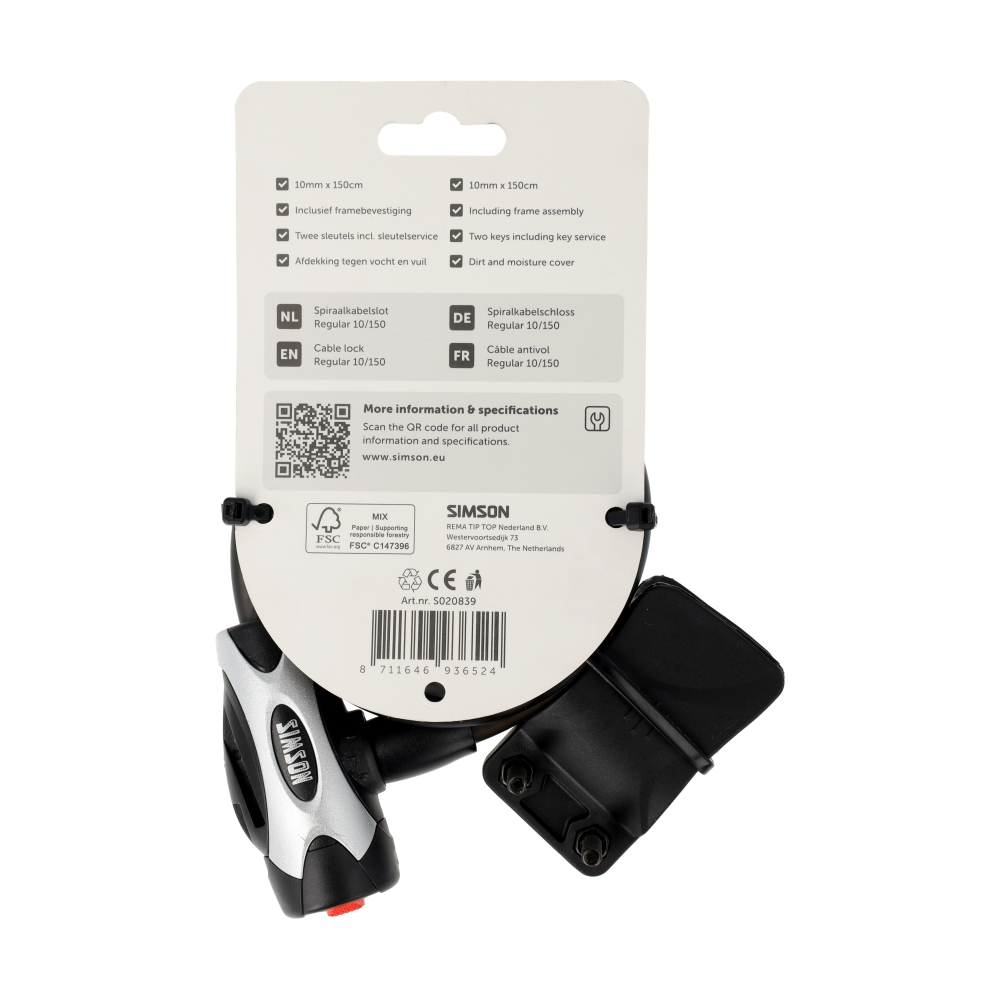 Simson S020839 spiraalkabelslot Regular size XL 10mm x 150cm