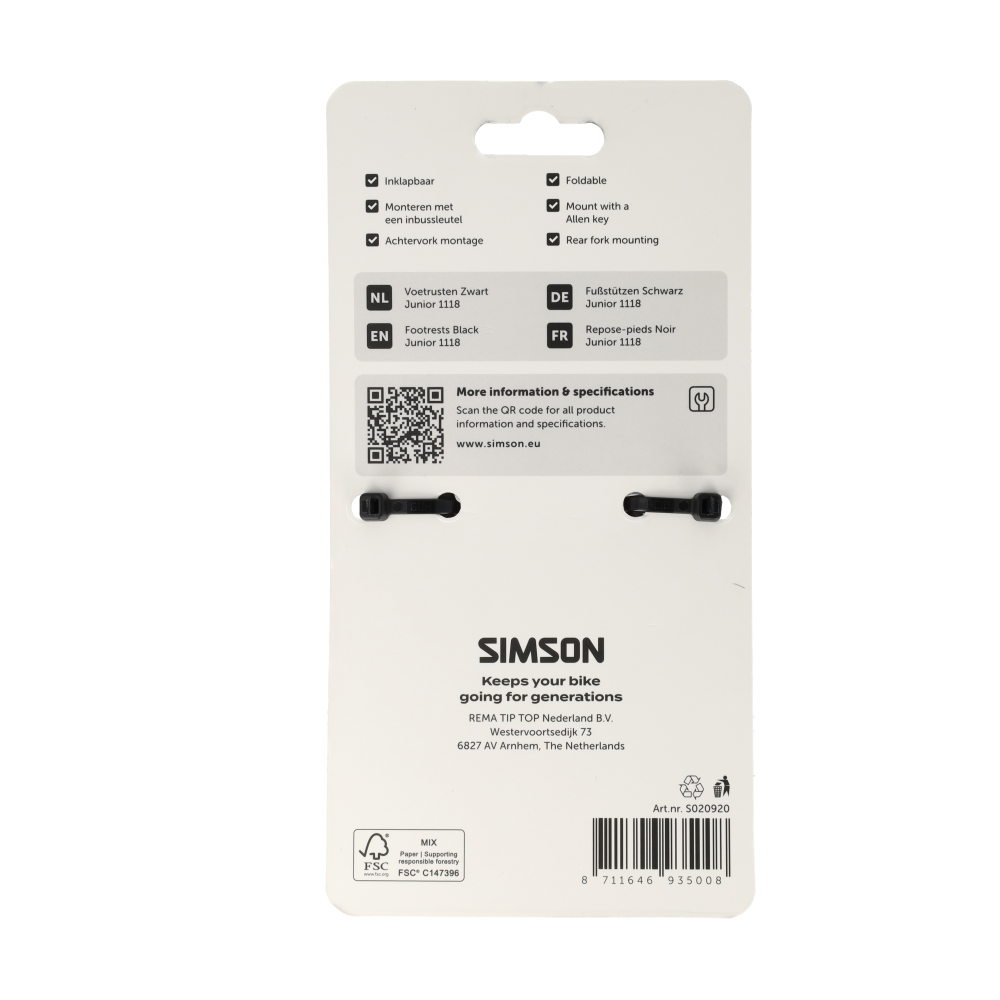Simson S020920 voetrusten zwart 1118 op as
