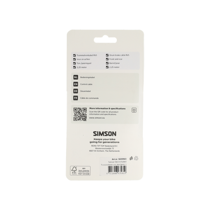 Simson S020963 binnenkabel trommelrem univers. ton/peer + inbus RVS