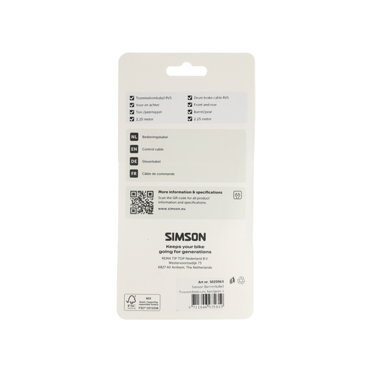 Simson S020963 binnenkabel trommelrem univers. ton/peer + inbus RVS
