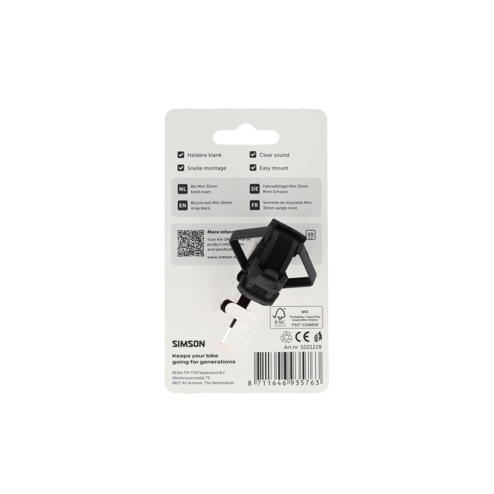Simson S021228 bel Mini 32mm flex-band bevestiging zwart