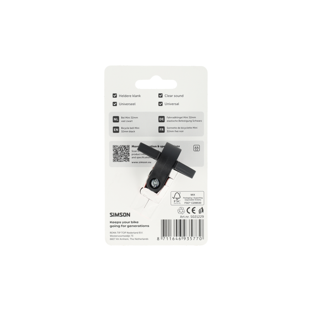 Simson S021229 bel Mini 32mm vaste kunststof bevestiging zwart