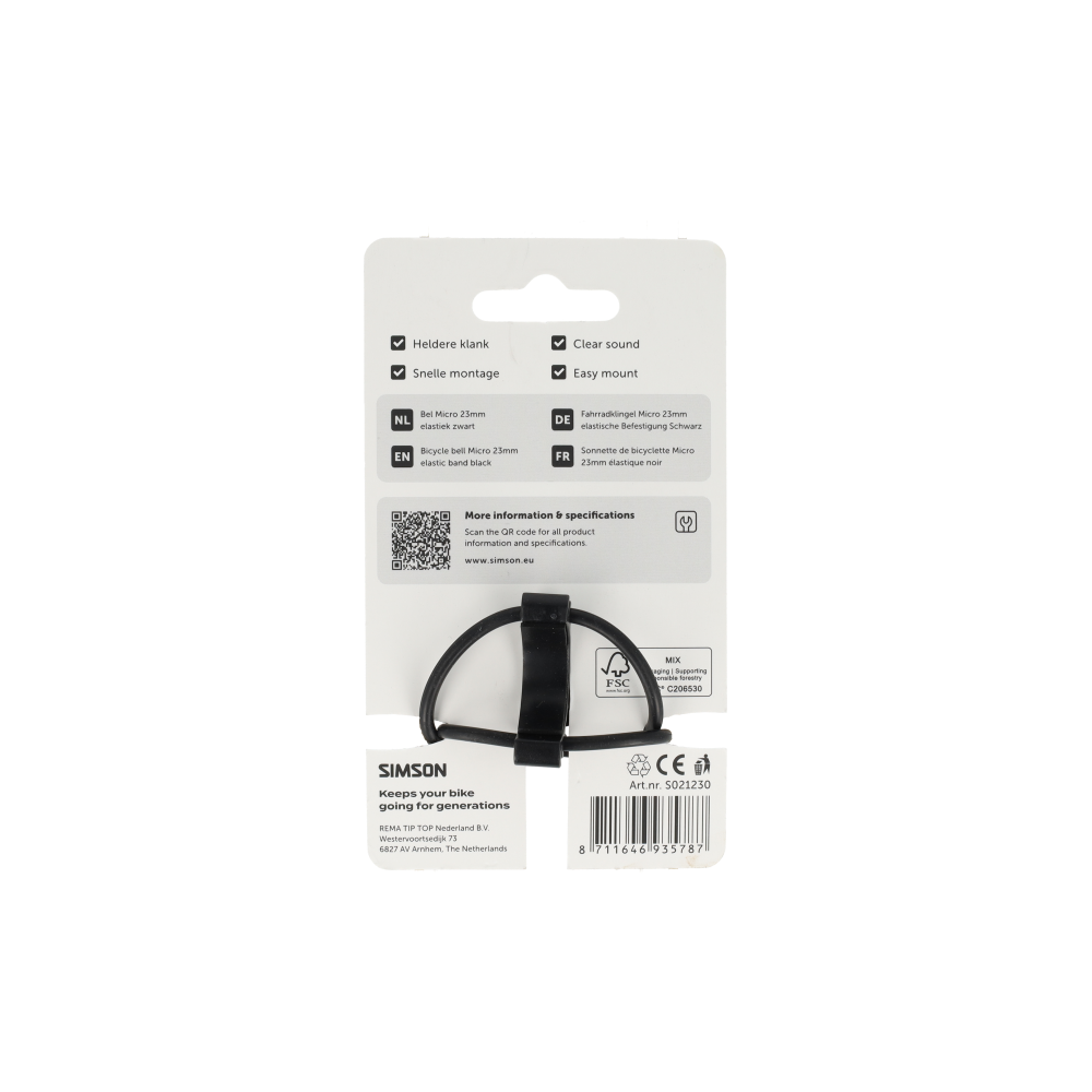 Simson S021230 bel Micro 23mm rubber elastiek bevestiging zwart