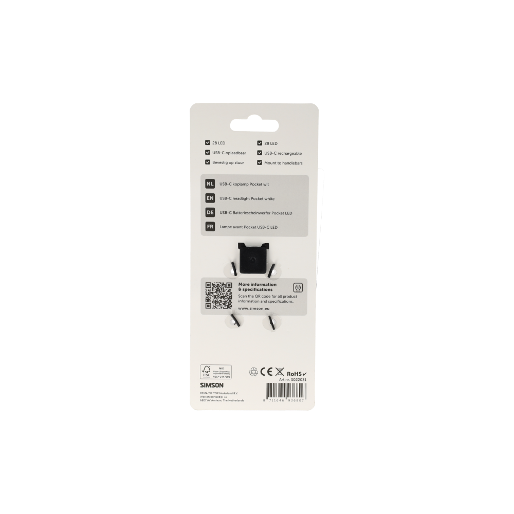 Simson S022031 koplamp Pocket USB-C LED wit