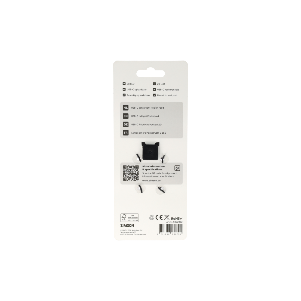 Simson S022032 USB-C LED lamp Pocket rood