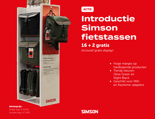 Simson S021071 fietstassen 16 + 2 gratis tassen en display