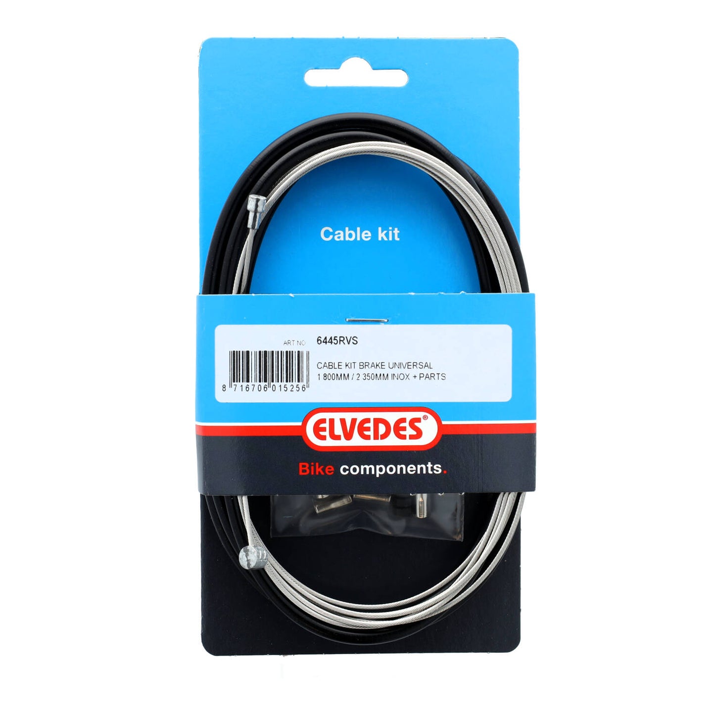 Elvedes 6445RVS universele rem kabelkit 1700 mm. / 2350 mm. RVS zwart