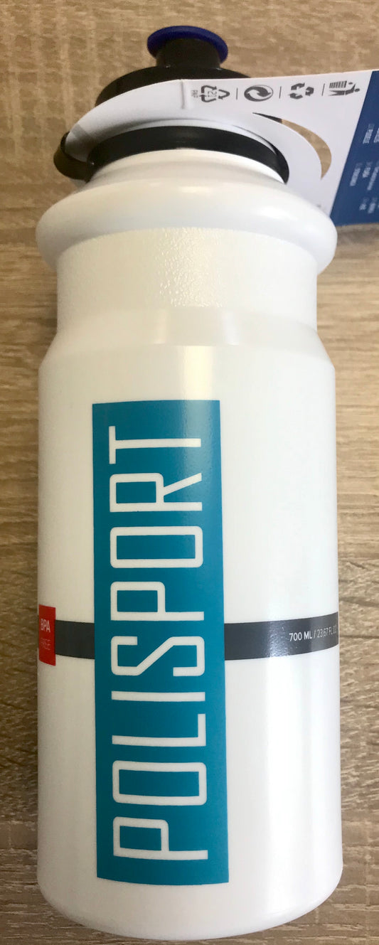 Polisport bidon 700 ml. wit/blauw