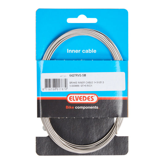 Elvedes 6427RVS-5M rem binnenkabel 5000 mm. 1×19 draads RVS ø1,5 mm. met T-nippel ø7×6 mm.