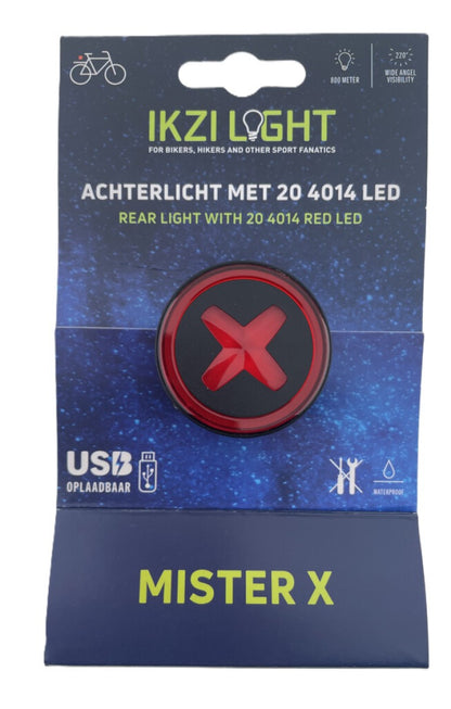 IkziLight achterlicht Mr X met 4014 led USB-oplaadbaar