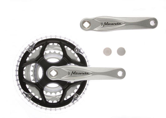 Miranda crankstel triple 48/38/28T. 8 mm. Alfa 3 alu. zilver (- 7 mm diep)
