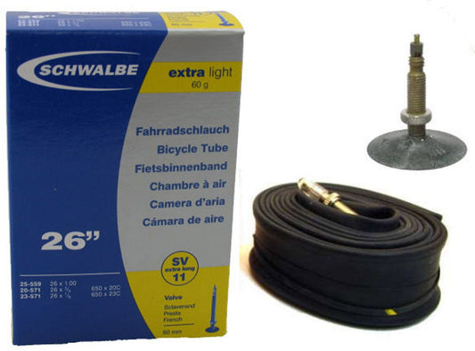 Schwalbe Bib. SV 11 - 60 mm. / 18/25-559/571 / 26x1.00 - 650x20/23 ca. 60 gr. extra licht - 10422363