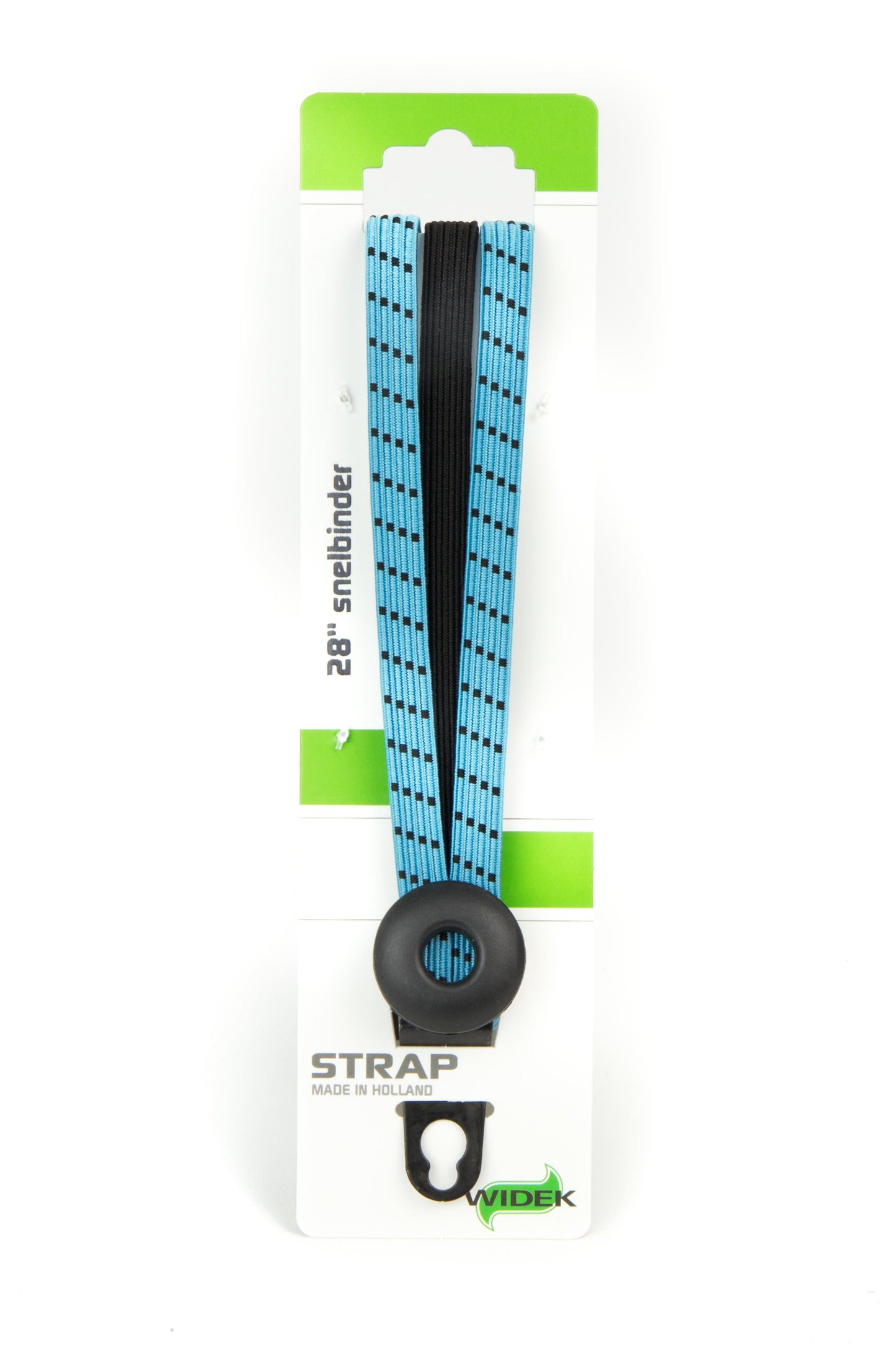 Widek Eye binder 1x12 mm. zwart, 2x12mm. babyblauw met zwarte stalen platen op kaart (54 cm.)