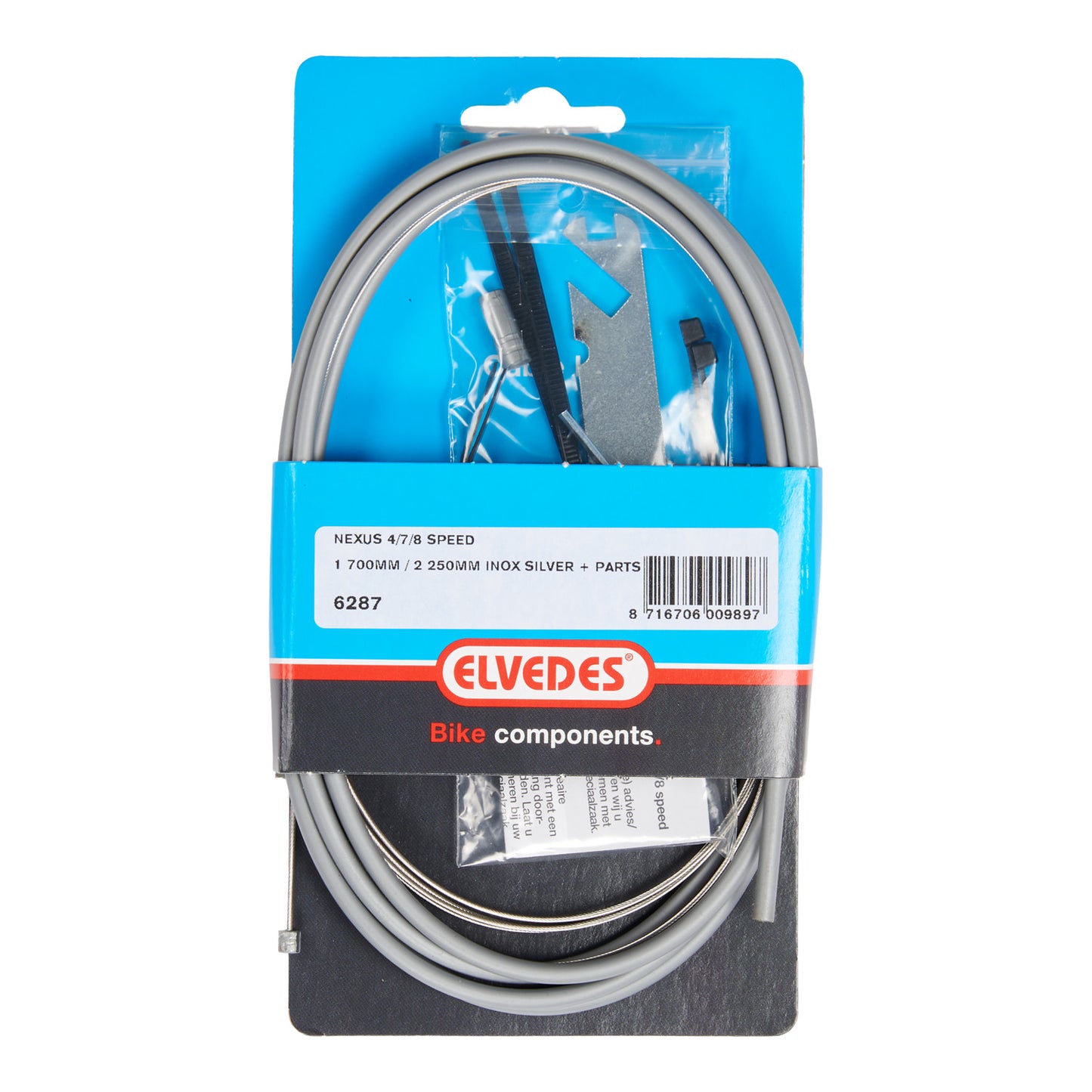 Elvedes 6287 Shimano versnellingskabel Nexus 4, 7, 8 uni. incl. klemboutje met inbus en tool zilver
