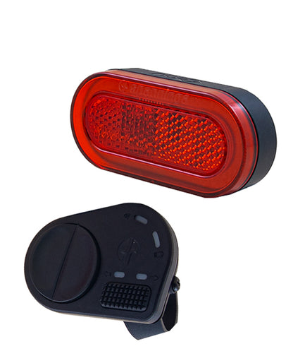 Spanninga E-bike drager achterlicht HALO XElw 6-48 VDC, 50mm. Met richtingaanwijzing en draadloze schakelaar t.b.v. achterlicht.