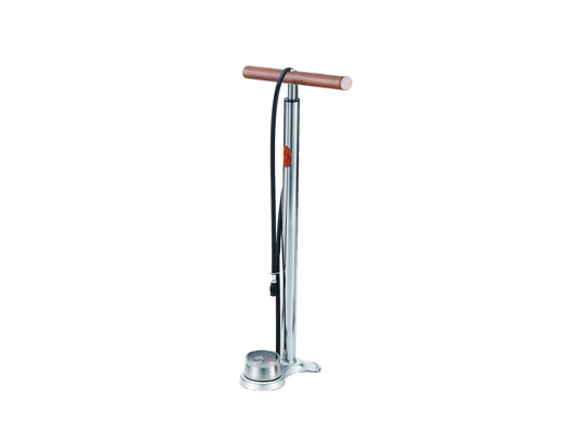 MP Airfish voetpomp met houten handgreep, manometer, 14 bar, Schrader/Dunlop/Presta