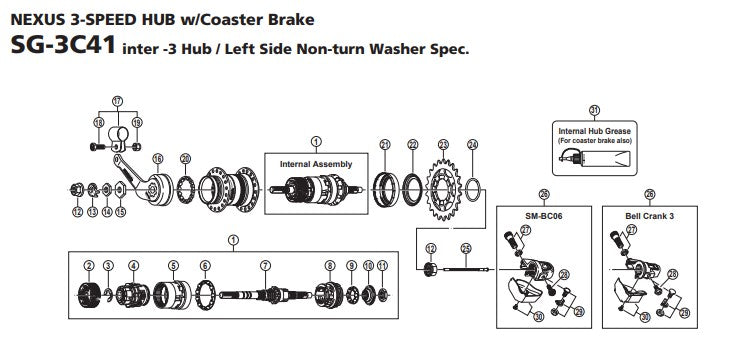 Shimano Y32139040 borgmoer rechts 4,5 mm. (168 mm. as) SG-3C41