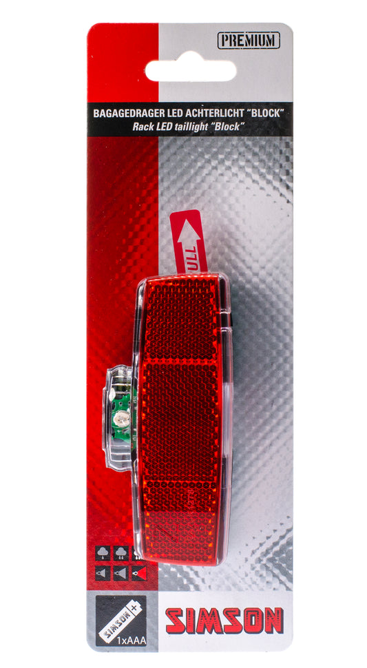 Simson 022011 batterij bagagedrager achterlicht "Block" 1 LED on/off