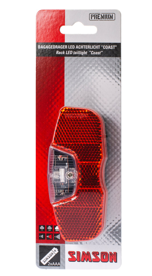 Simson 022012 batterij bagagedrager achterlicht  "Coast" 1 LED on/off