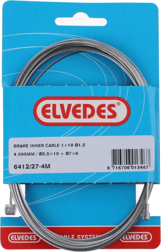 Elvedes 6412/27-4M achterrem binnenkabel 4mtr. 1×19 draads verzinkt Ø1,5mm + 2 nippels