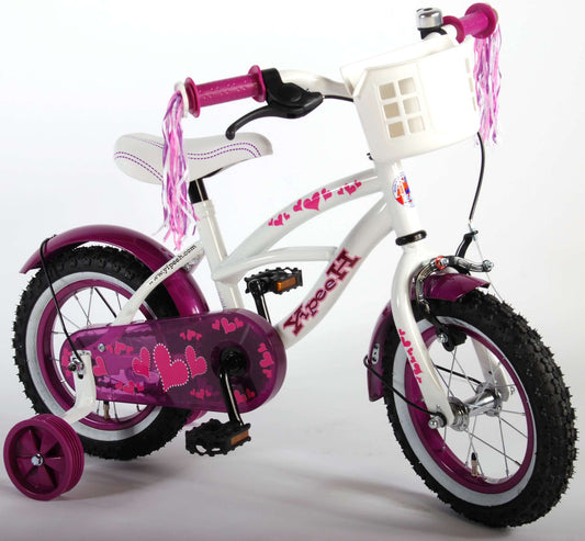 Volare kinderfiets 12" Heart Cruiser wit/paars