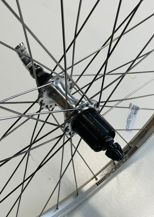 Achterwiel 26"- 559x19 Skorpion alu. zilver FM32 QR cassette 8/9 - sp.14 RVS