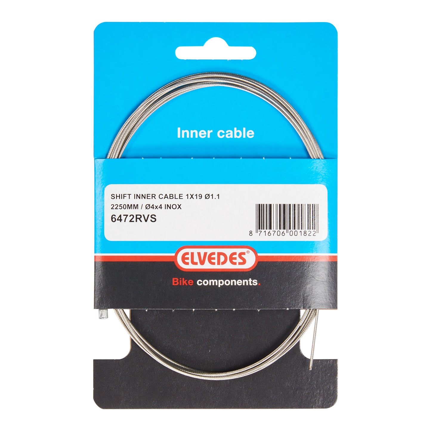 Elvedes 6472RVS derailleur-/ versnellingskabel Ø4x4 RVS 2,5 mtr. Shimano (20)