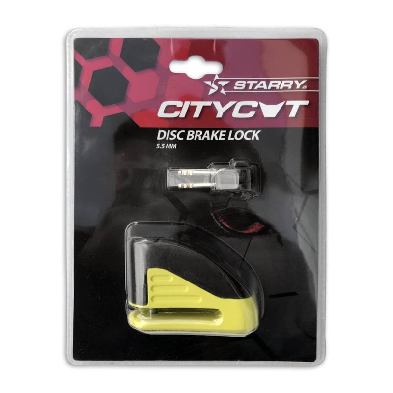 Starry citycat disc brake lock yellow with bag + reminder cable*