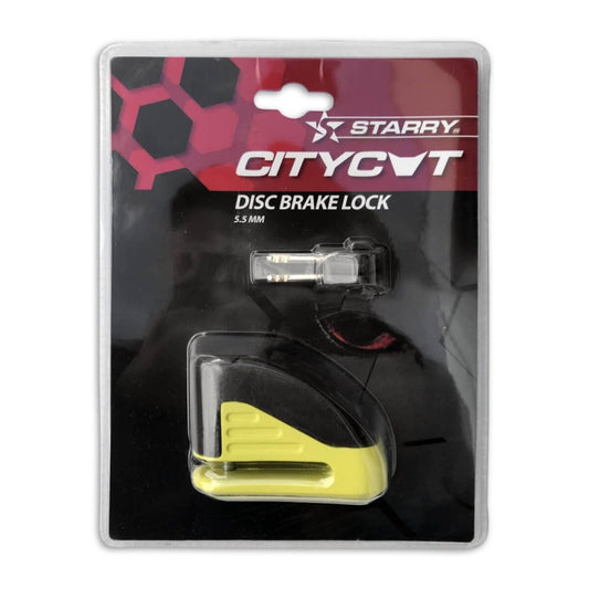 Starry citycat disc brake lock yellow with bag + reminder cable*
