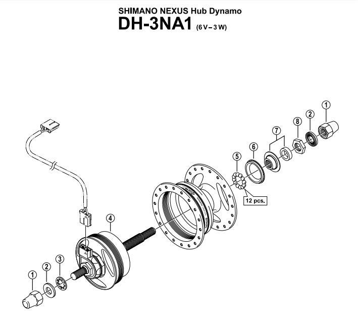 Shimano Y25V98080 conus links voor naafdynamo DH-3NA1 (M 11 x 9) - 4,5 mm.