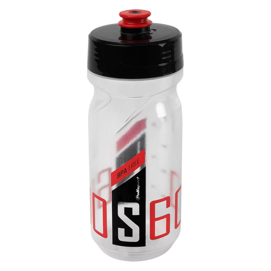 Polisport bidon 600 ml. transparant zwart/rood
