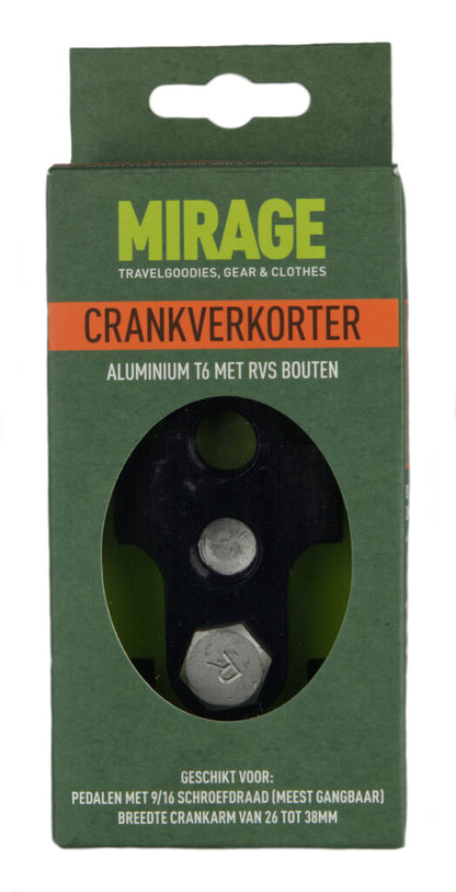Mirage crankverkorter aluminium T6 met RVS bouten zwart
