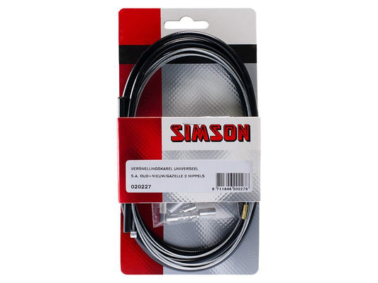 Simson 020227 versnellingskabel universeel S.A. oud + nieuw / Gazelle 2 nippels zwart gagalvaniseerd