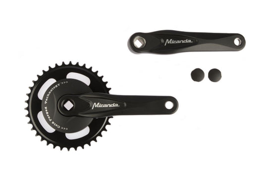 Miranda crankstel 38T. Alfa 1 3/32"+ disk 9,2 cm. zwart